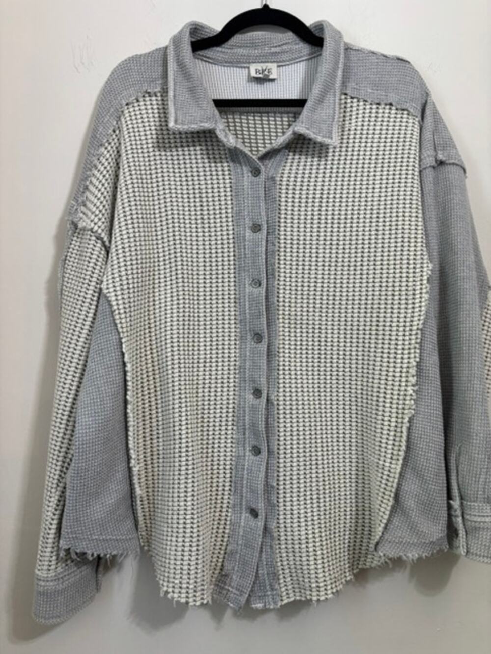 BKE Buckle Shacket Waffle Button Front Shirt Oversized Large Raw Hem NEW